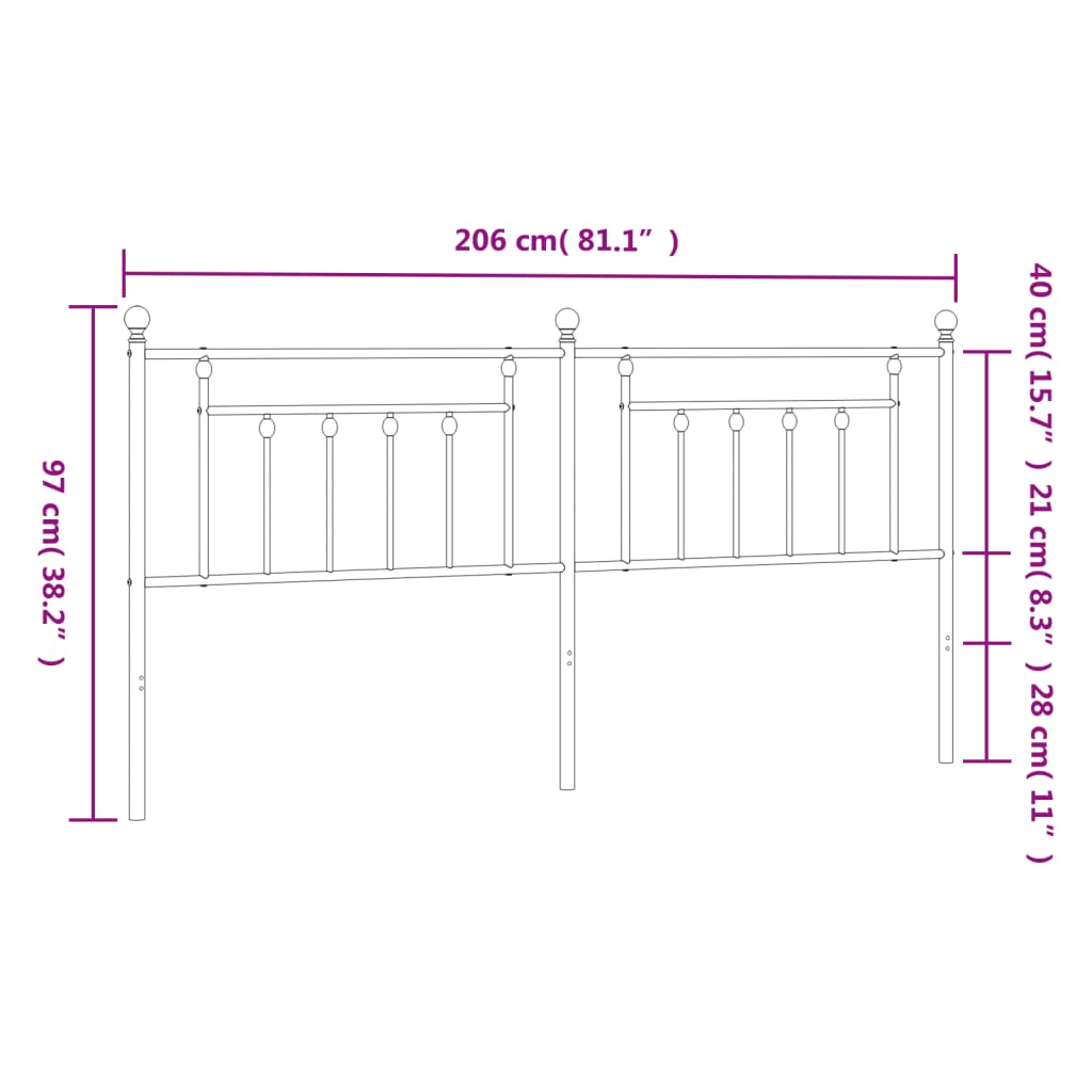 vidaXL Cabecero de metal negro 200 cm