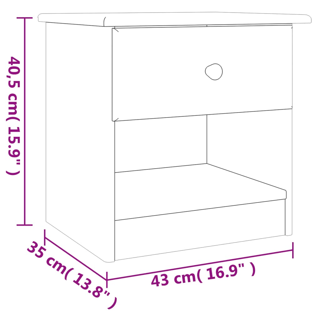 vidaXL Mesita de noche ALTA madera maciza de pino blanco 41x35x41 cm