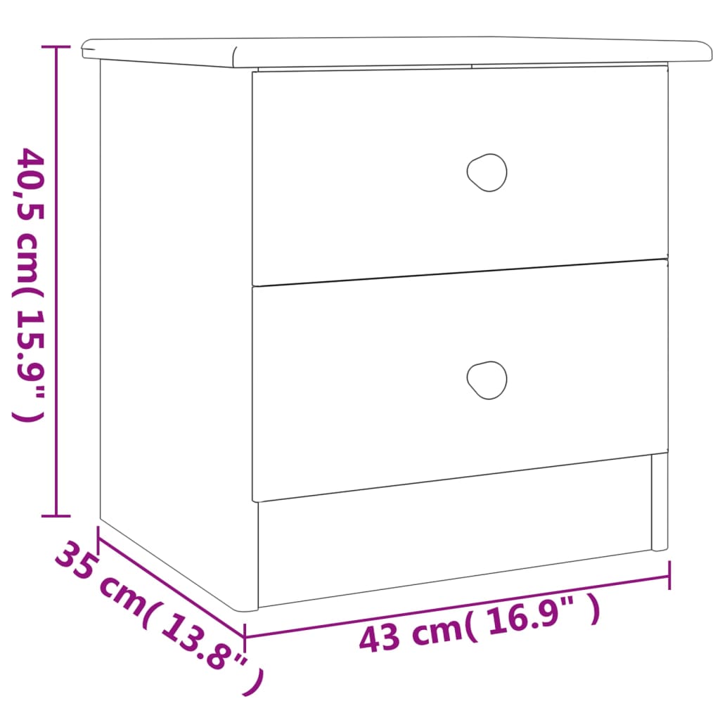 vidaXL Mesita de noche ALTA madera maciza de pino blanco 41x35x41 cm