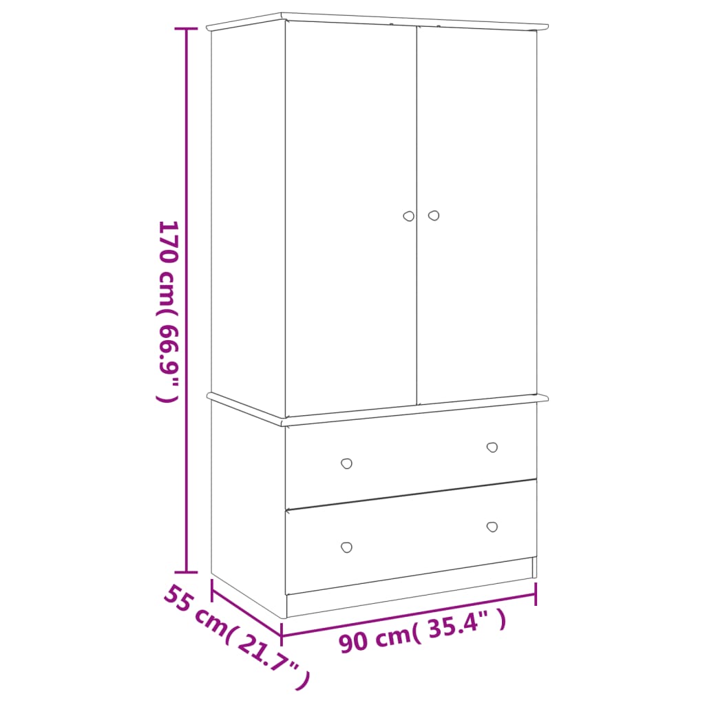 vidaXL Armario ALTA madera maciza de pino blanco 90x55x170 cm