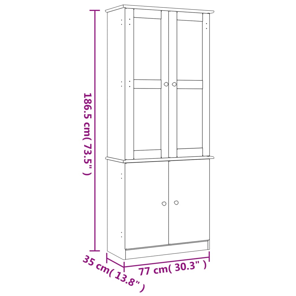 vidaXL Vitrina de cristal ALTA madera maciza de pino 77x35x186,5 cm