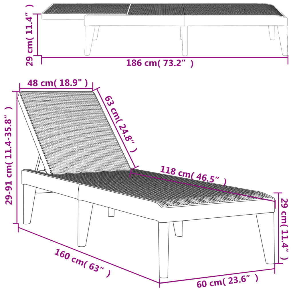 vidaXL Tumbona de PP gris antracita 186x60x29 cm