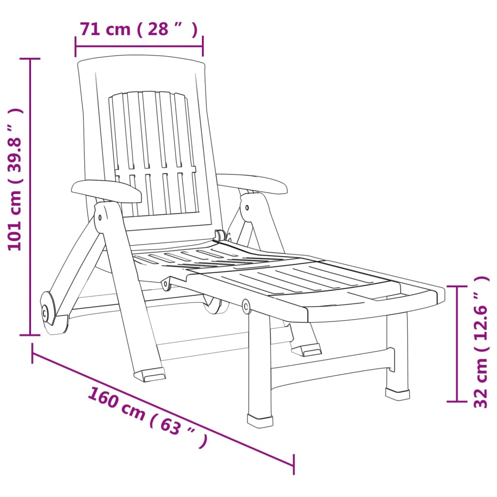 vidaXL Tumbona plegable con ruedas PP blanco