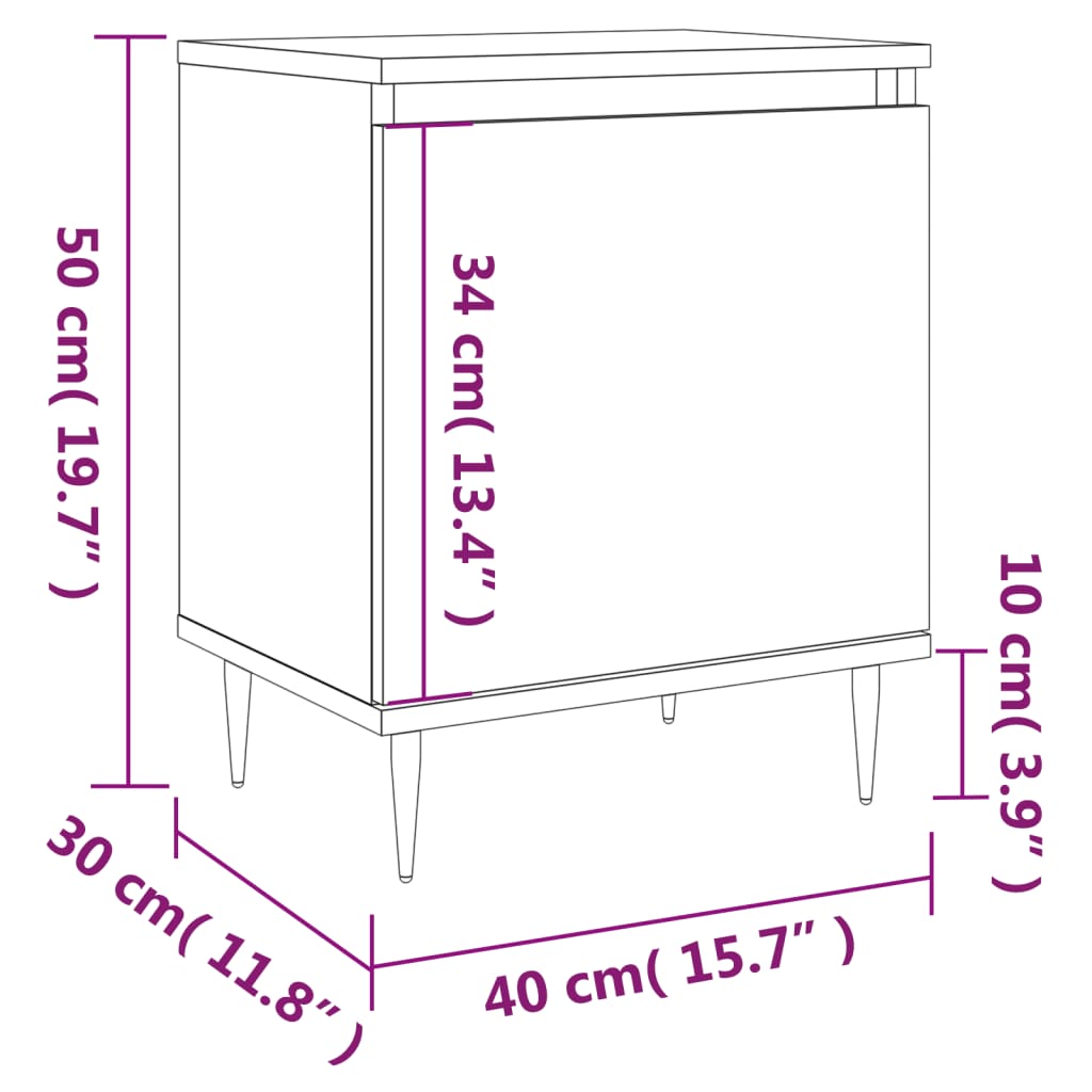 vidaXL Mesitas de noche 2 uds madera ingeniería roble humo 40x30x50 cm