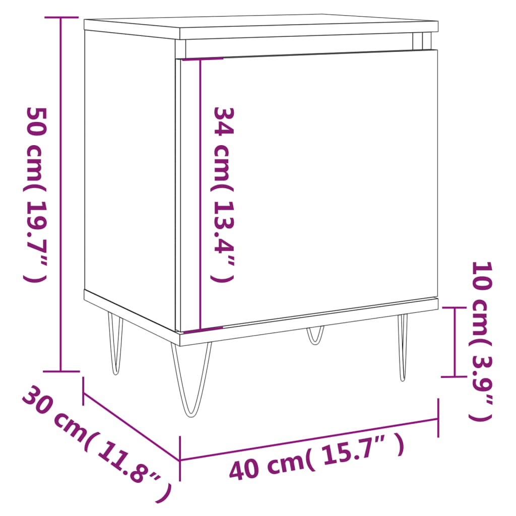 vidaXL Mesitas noche 2 uds madera ingeniería blanco brillo 40x30x50 cm