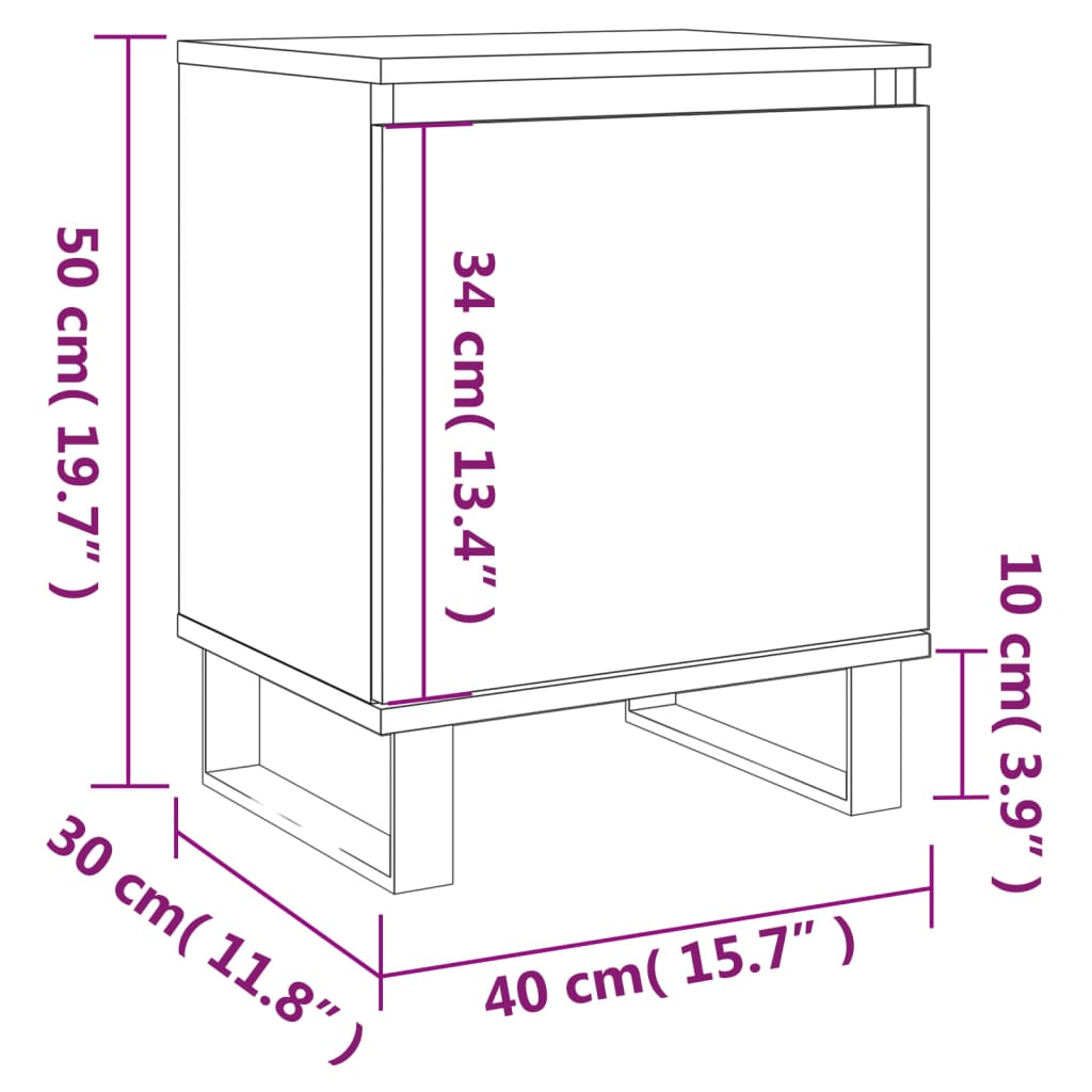 vidaXL Mesitas de noche 2 uds madera ingeniería roble humo 40x30x50 cm