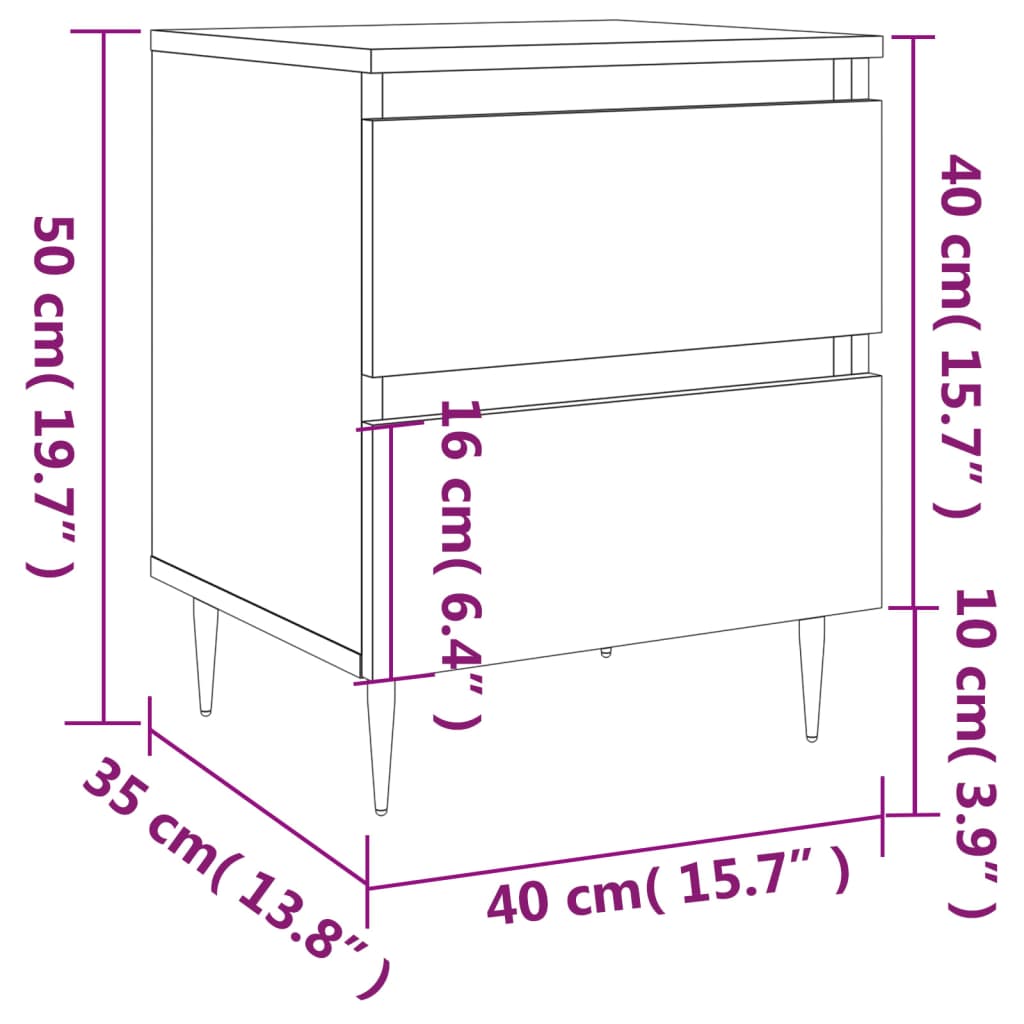 vidaXL Mesitas noche 2 uds madera ingeniería blanco brillo 40x35x50 cm