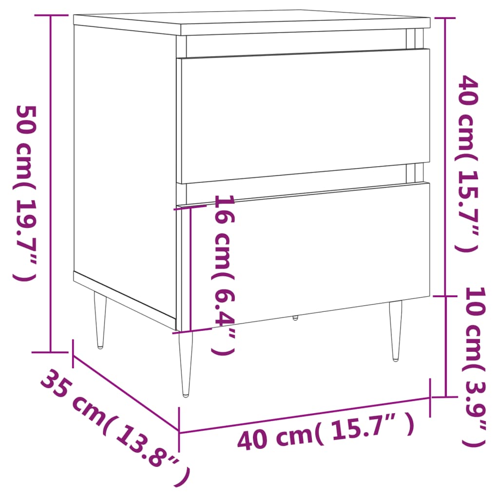 vidaXL Mesitas noche 2 uds madera ingeniería gris hormigón 40x35x50 cm