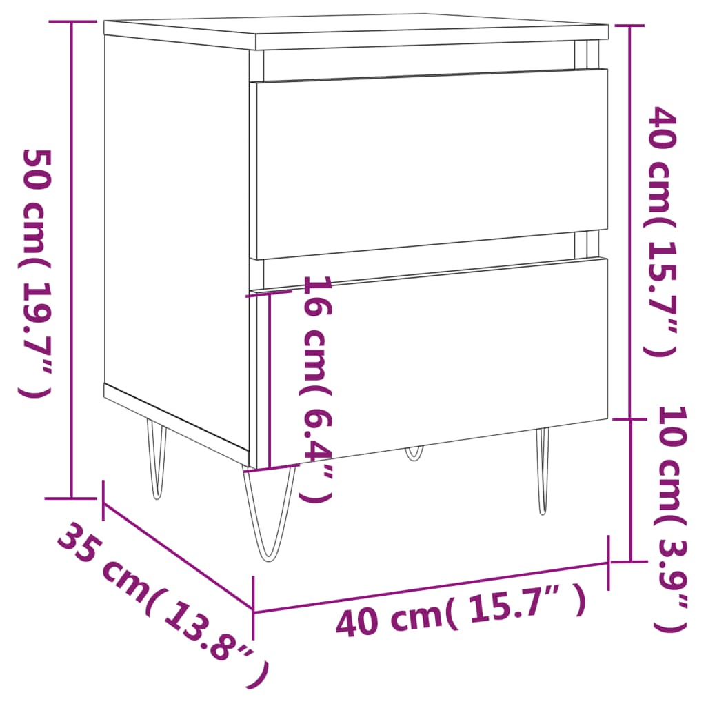 vidaXL Mesita de noche madera contrachapada negro 40x35x50 cm