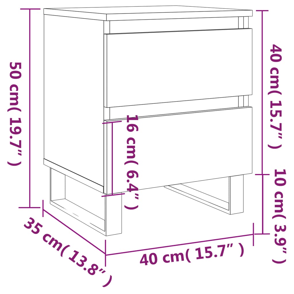 vidaXL Mesitas noche 2 uds madera ingeniería blanco brillo 40x35x50 cm