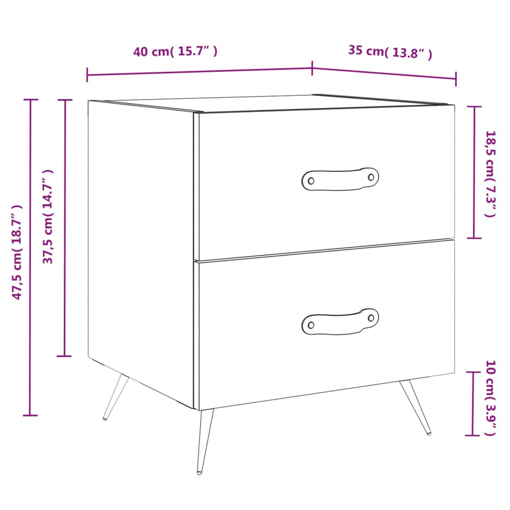 vidaXL Mesita de noche madera de ingeniería blanco brillo 40x35x47,5cm