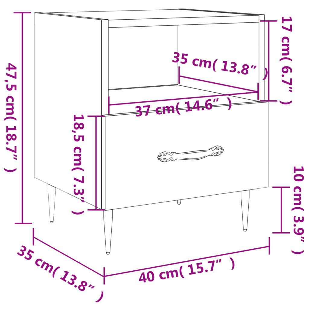 vidaXL Mesita de noche madera de ingeniería blanco brillo 40x35x47,5cm