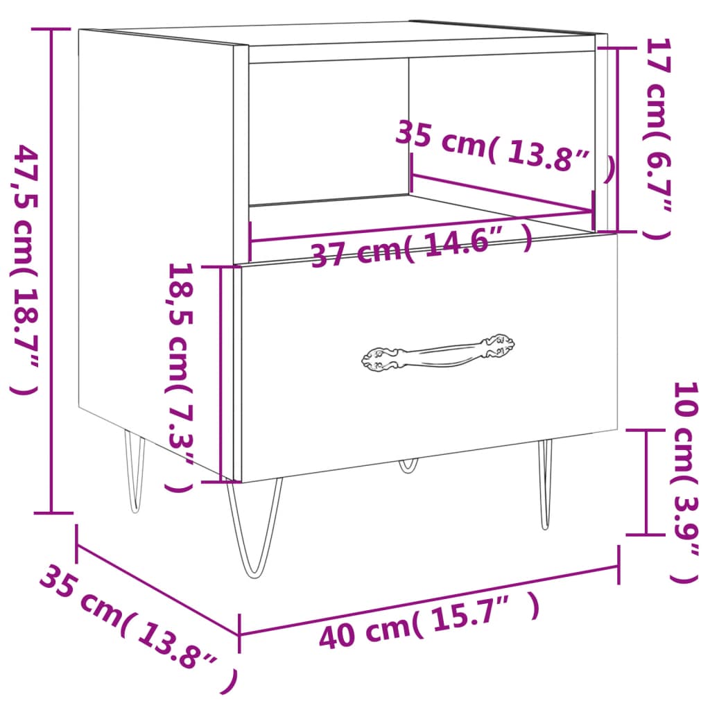 vidaXL Mesita de noche madera de ingeniería blanco brillo 40x35x47,5cm