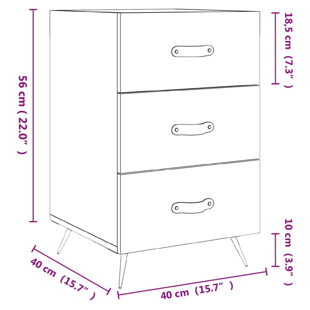 vidaXL Mesita de noche madera de ingeniería blanco brillo 40x40x66 cm