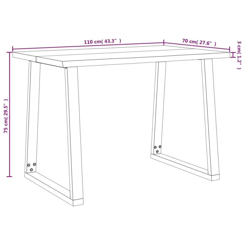 vidaXL Mesa de comedor con borde vivo madera maciza acacia 110x70x75cm