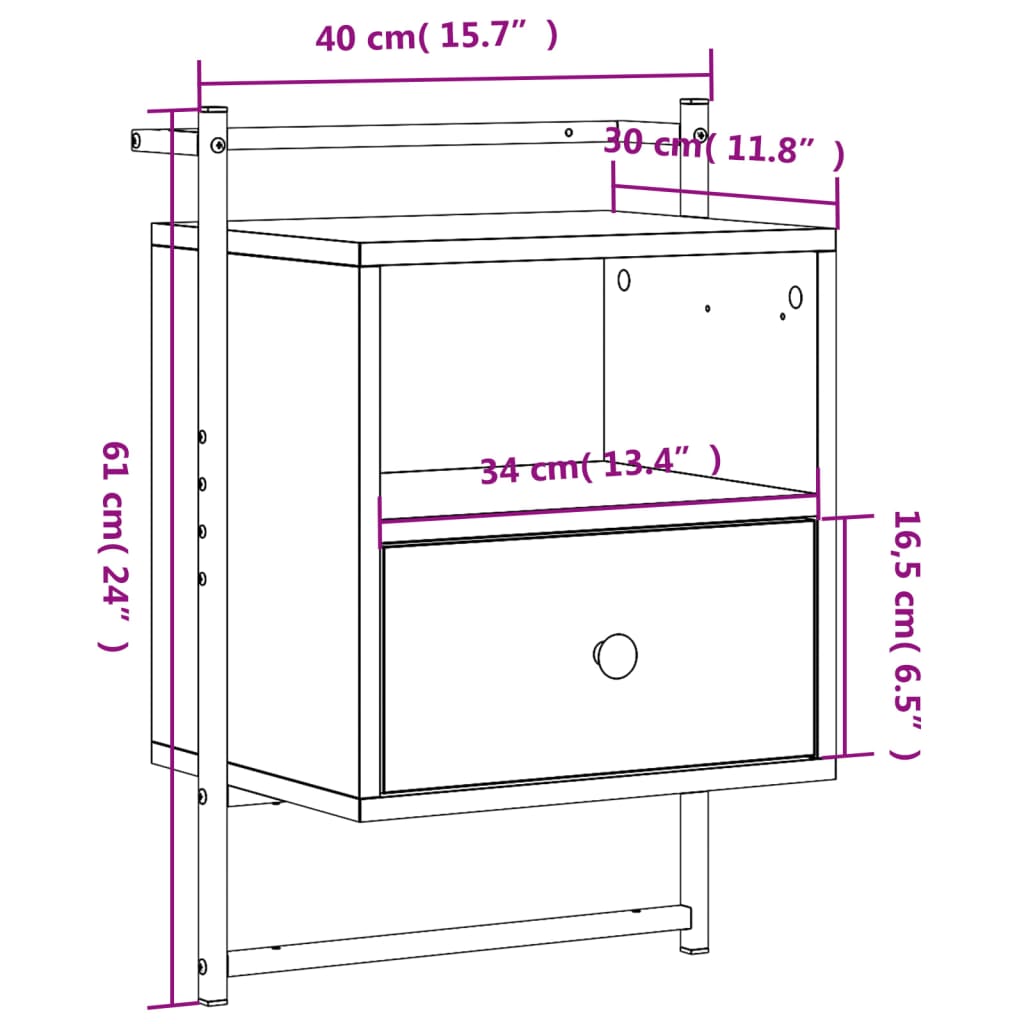 vidaXL Mesitas de noche de pared 2 unidades gris Sonoma 40x30x61 cm