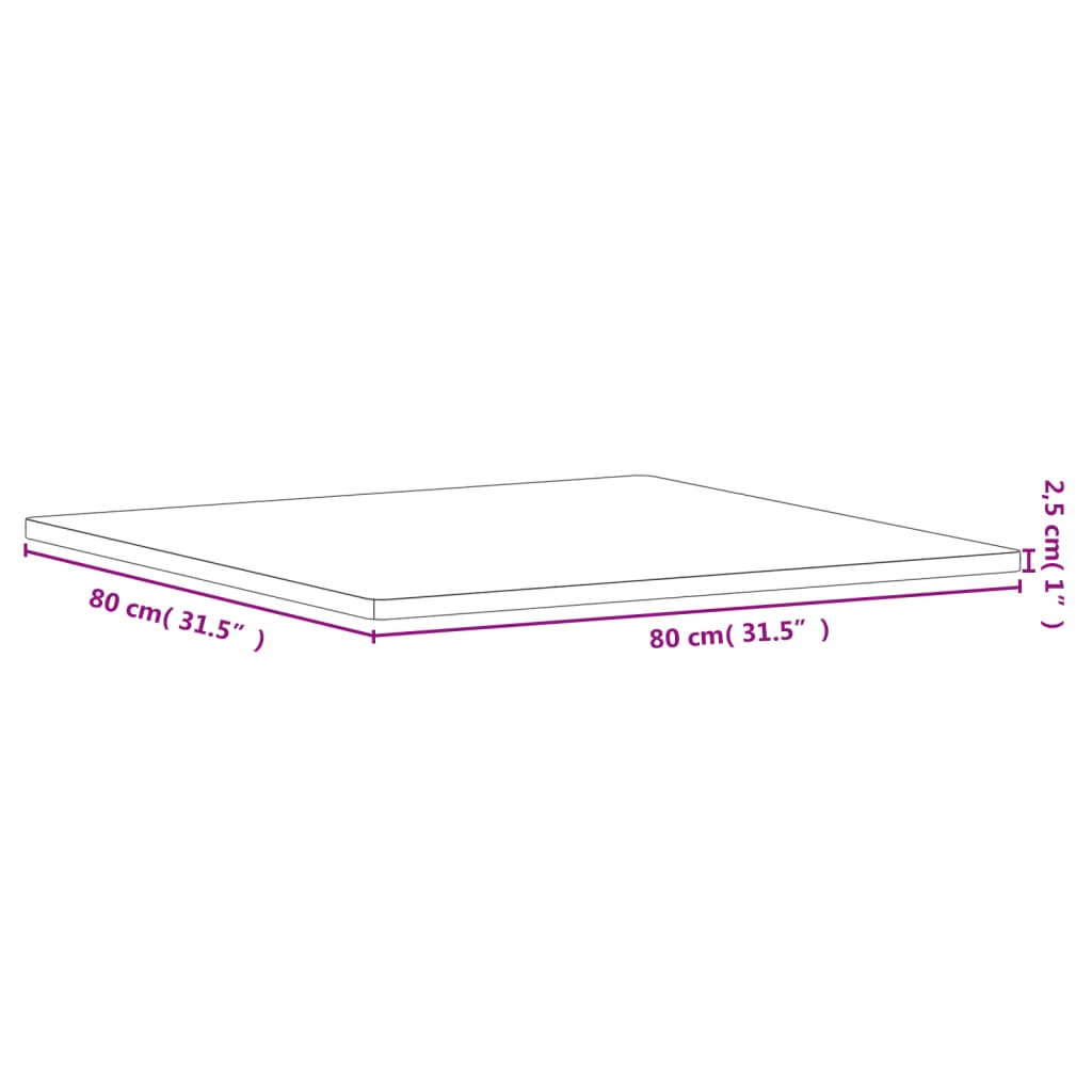 vidaXL Tablero de mesa cuadrado de madera maciza de haya 80x80x2,5 cm