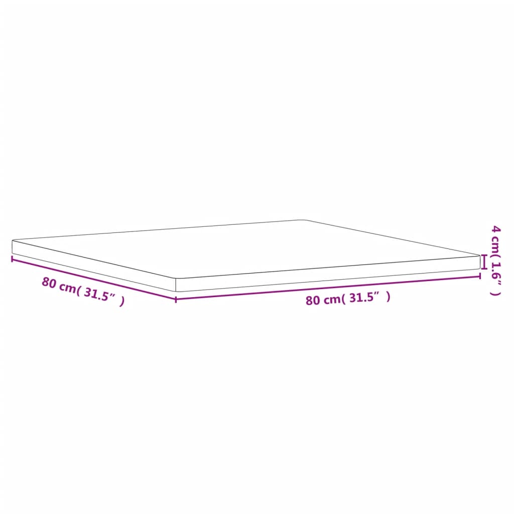 vidaXL Tablero de mesa cuadrado de madera maciza de haya 80x80x4 cm