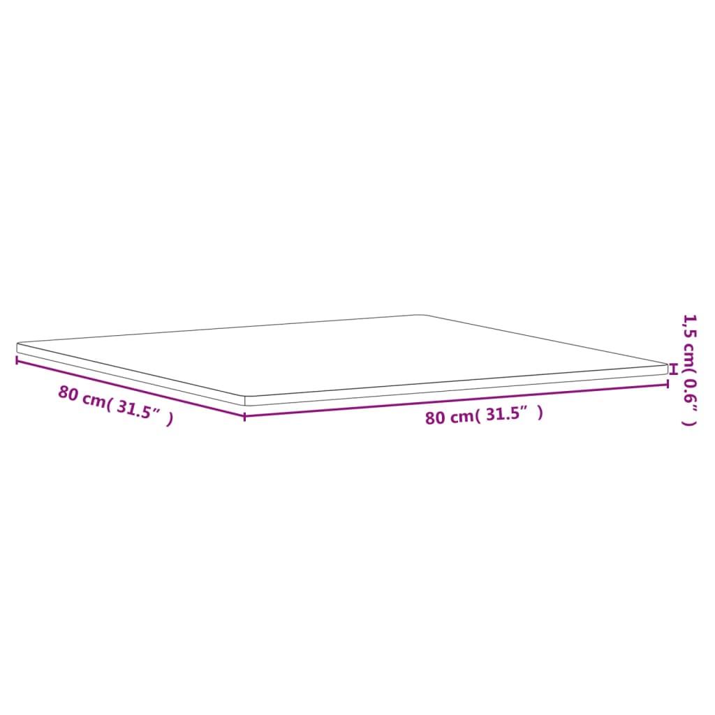 vidaXL Tablero de mesa cuadrado de madera maciza de haya 80x80x1,5 cm