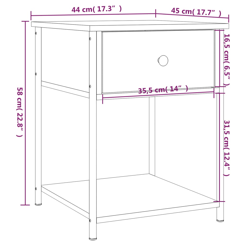 vidaXL Mesita de noche madera de ingeniería roble ahumado 44x45x58 cm