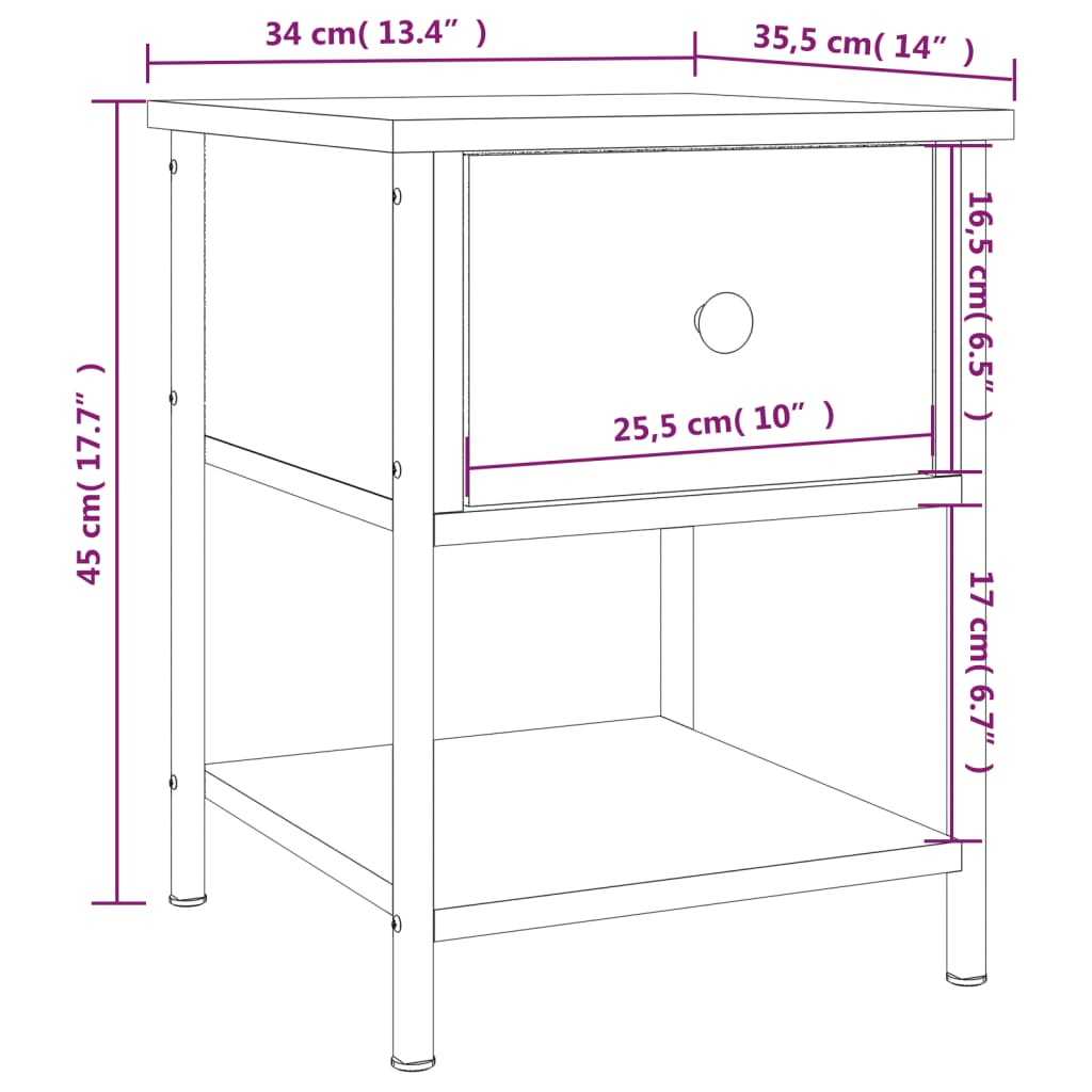 vidaXL Mesita de noche madera de ingeniería negra 34x35,5x45 cm