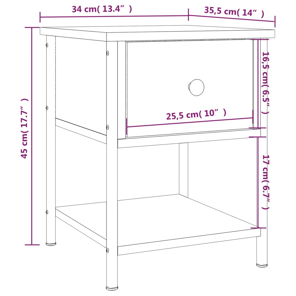 vidaXL Mesita de noche madera de ingeniería roble Sonoma 34x35,5x45 cm