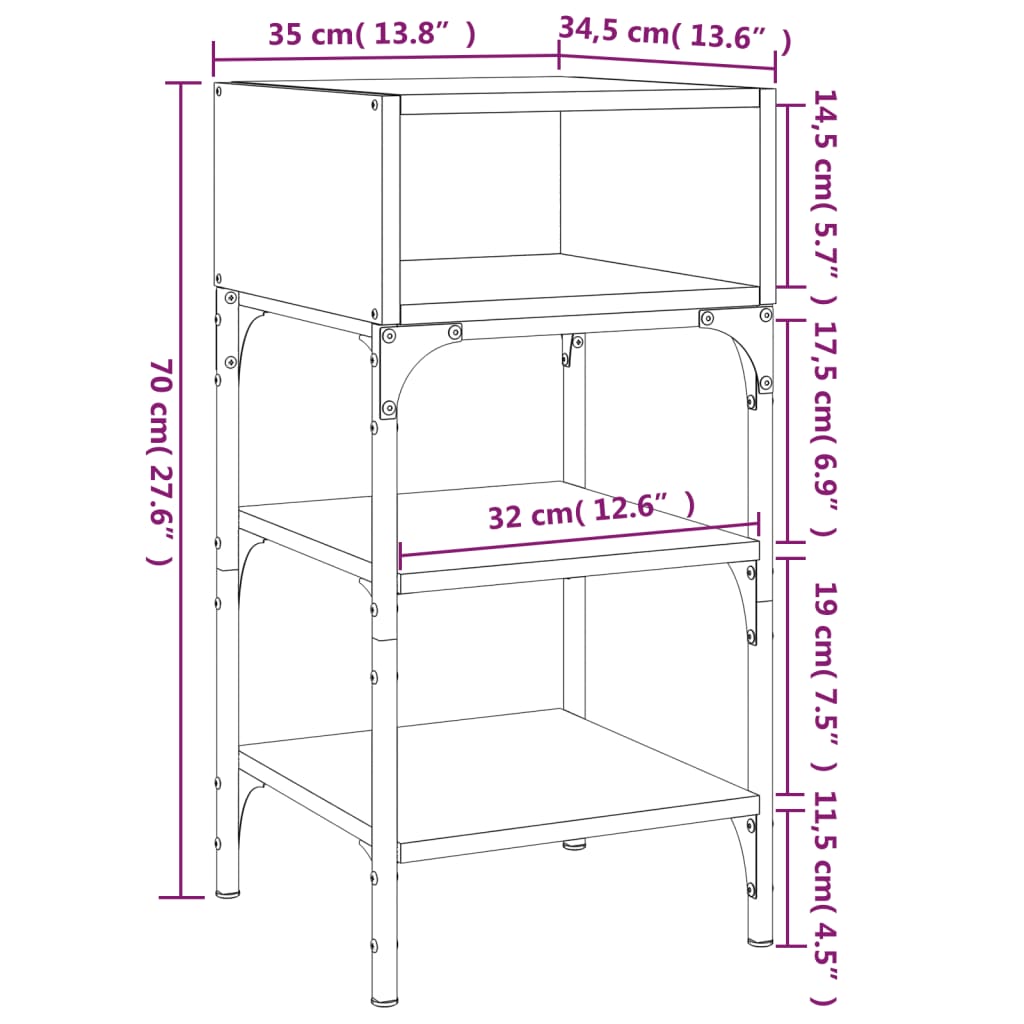 vidaXL Mesita de noche madera de ingeniería roble ahumado 35x34,5x70cm