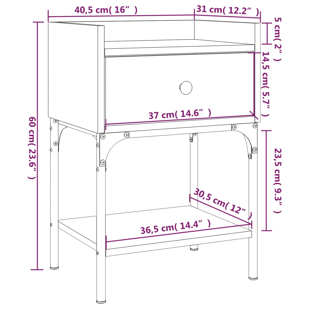 vidaXL Mesita de noche madera de ingeniería roble Sonoma 40,5x31x60 cm