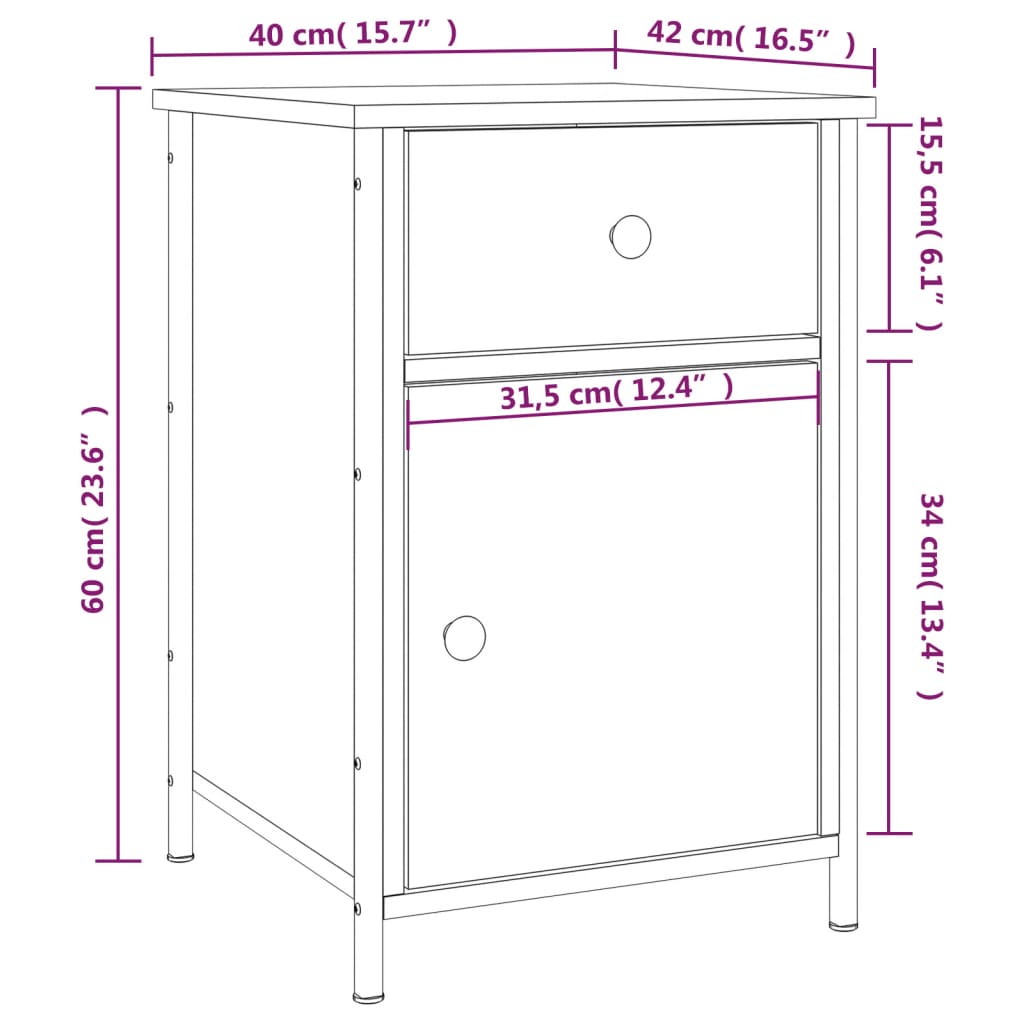 vidaXL Mesita de noche madera contrachapada roble ahumado 40x42x60 cm