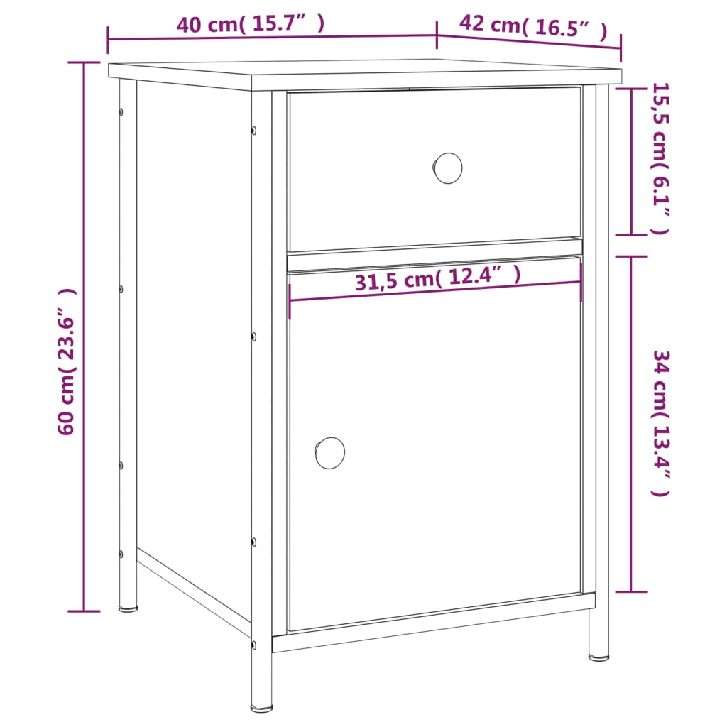 vidaXL Mesita de noche madera contrachapada gris Sonoma 40x42x60 cm