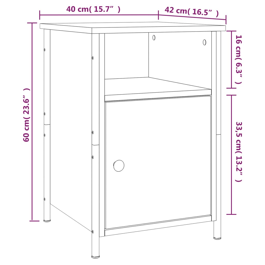 vidaXL Mesita de noche madera contrachapada marrón roble 40x42x60 cm