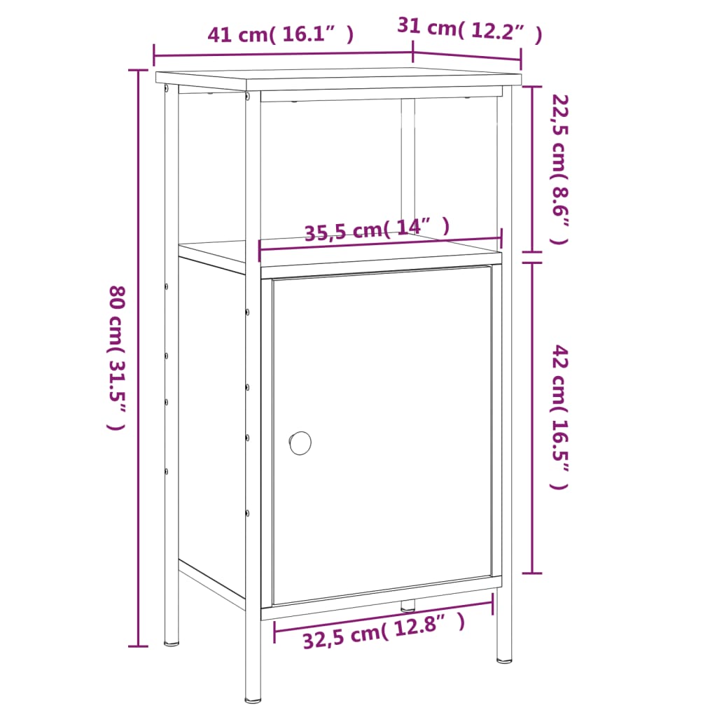 vidaXL Mesita de noche madera de ingeniería roble Sonoma 41x31x80 cm