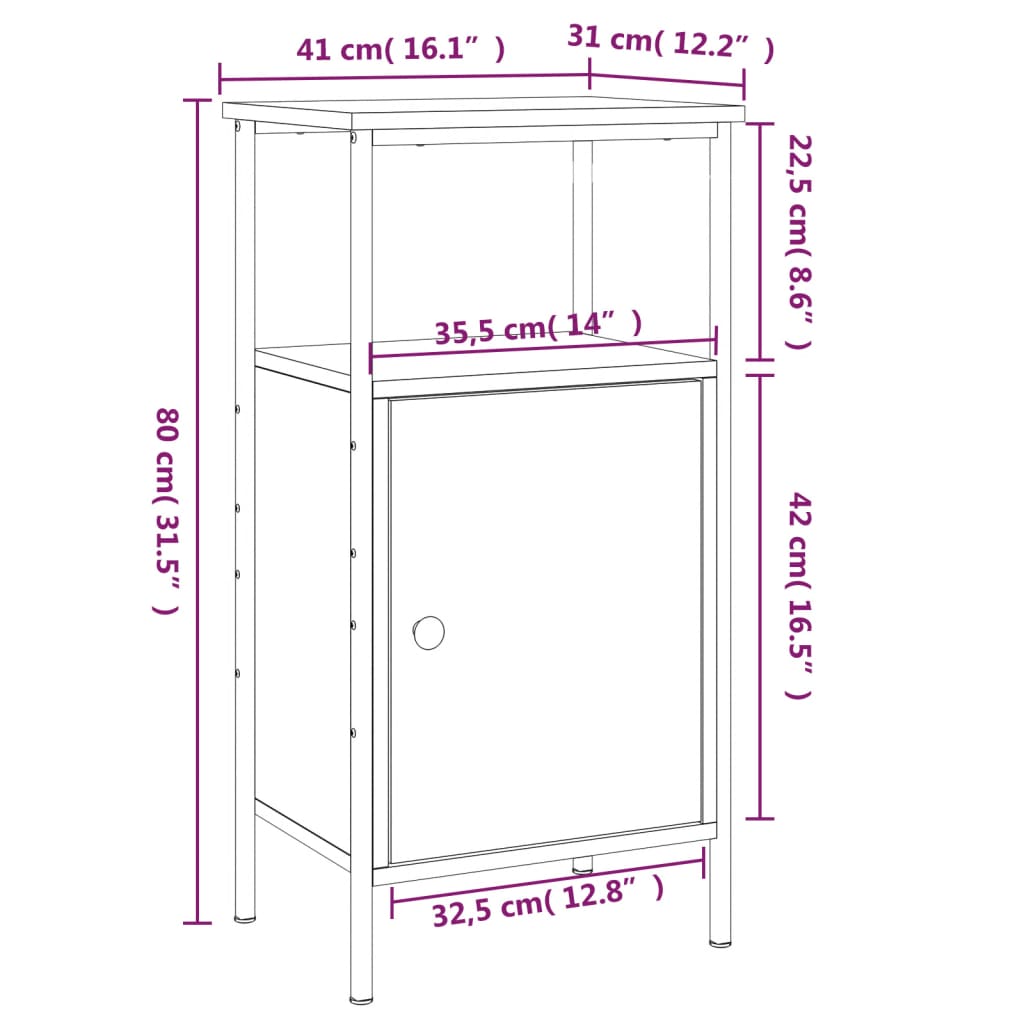 vidaXL Mesita de noche madera de ingeniería roble marrón 41x31x80 cm