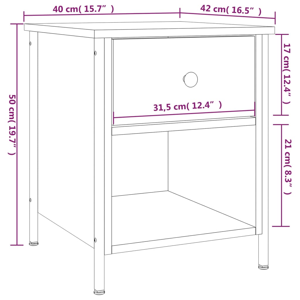 vidaXL Mesitas noche 2 uds madera ingeniería roble ahumado 40x42x50 cm