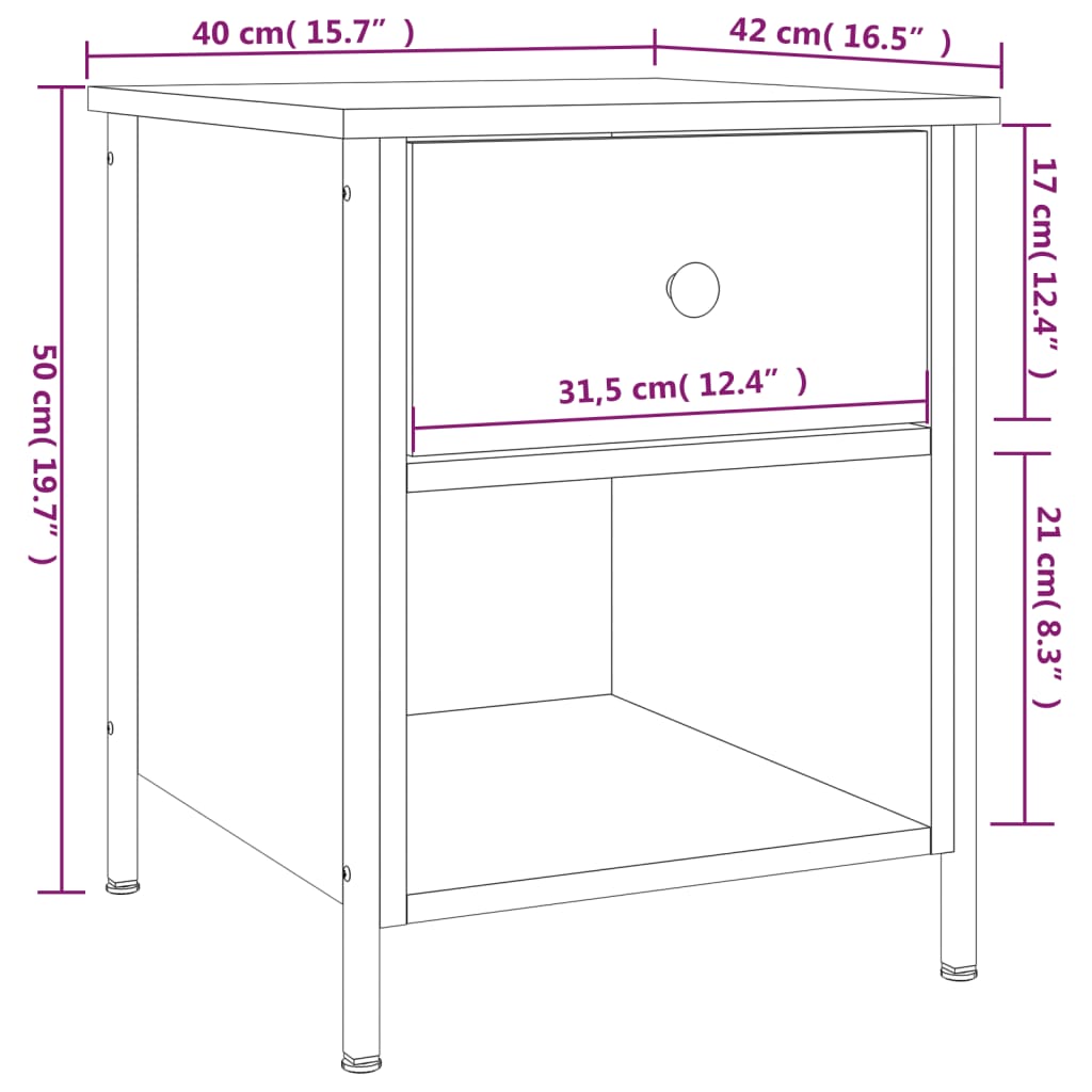 vidaXL Mesita de noche 2 uds madera ingeniería gris Sonoma 40x42x50 cm