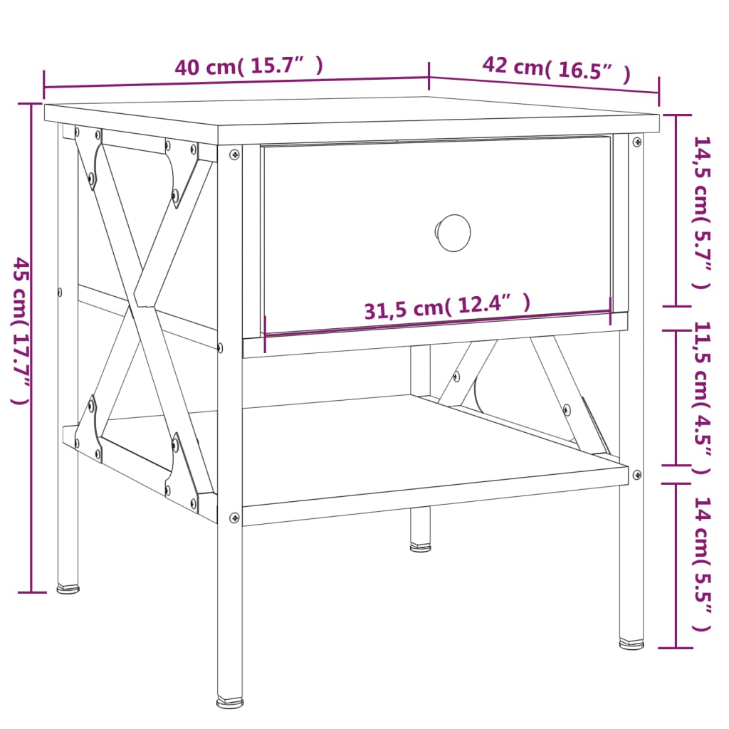 vidaXL Mesitas noche 2 uds madera ingeniería roble Sonoma 40x42x45 cm