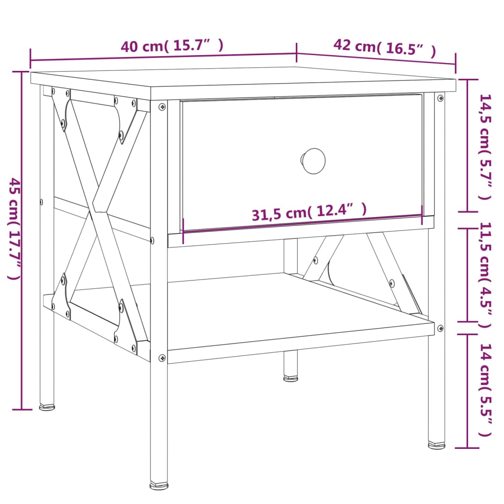 vidaXL Mesitas noche 2 uds madera ingeniería roble ahumado 40x42x45 cm