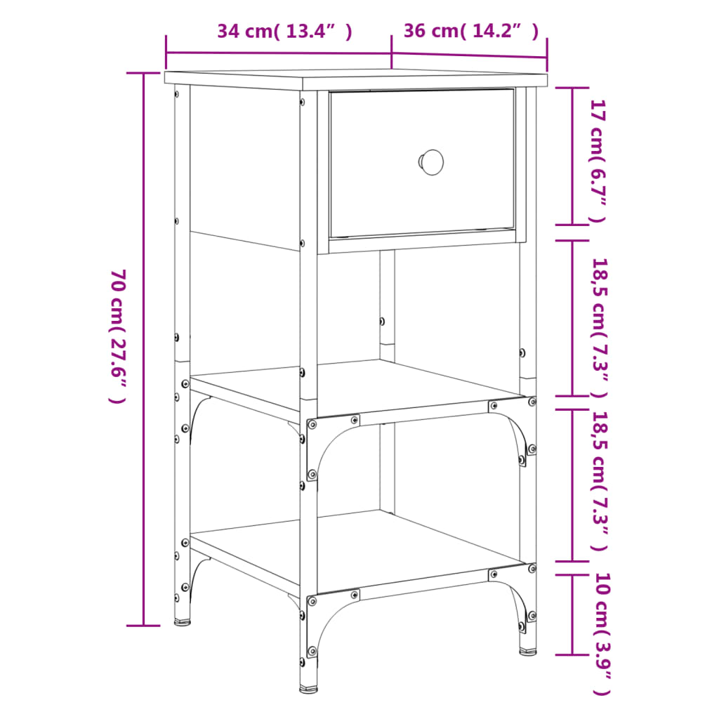 vidaXL Mesita de noche madera de ingeniería negro 34x36x70 cm