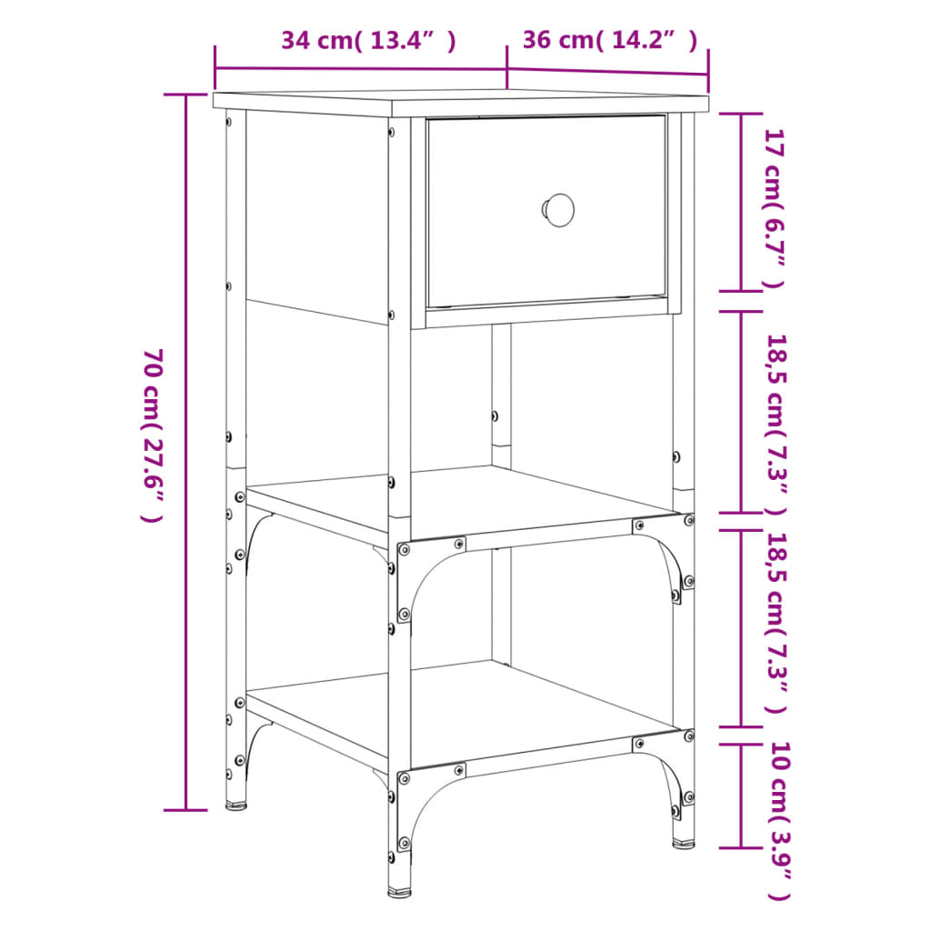 vidaXL Mesita de noche madera de ingeniería roble Sonoma 34x36x70 cm