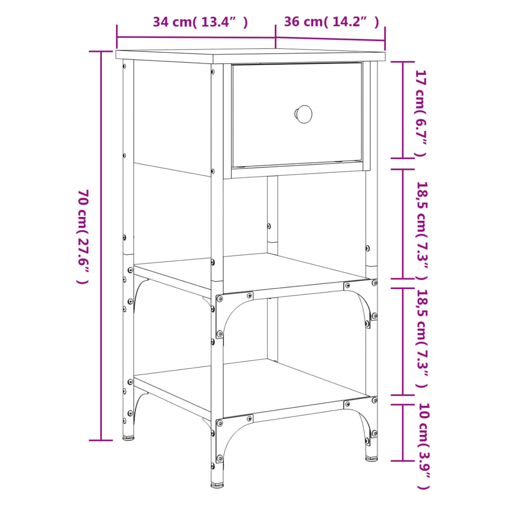 vidaXL Mesita de noche madera de ingeniería roble ahumado 34x36x70 cm