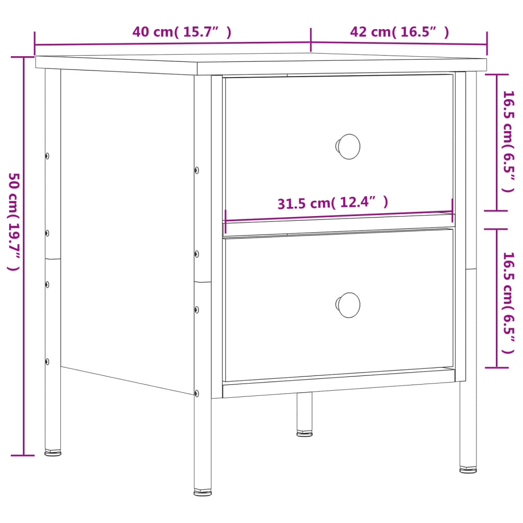 vidaXL Mesita de noche 2 uds madera ingeniería gris Sonoma 40x42x50 cm