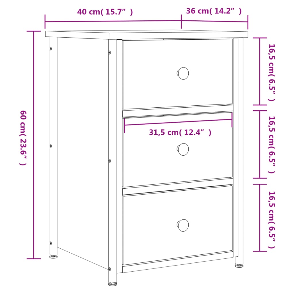 vidaXL Mesita de noche madera de ingeniería negro 40x36x60 cm