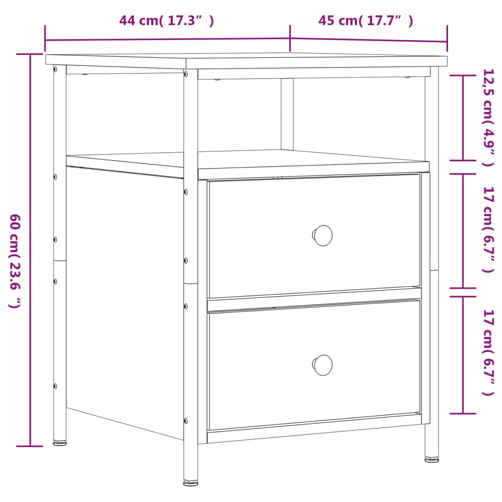 vidaXL Mesitas de noche 2 uds madera de ingeniería negro 44x45x60 cm