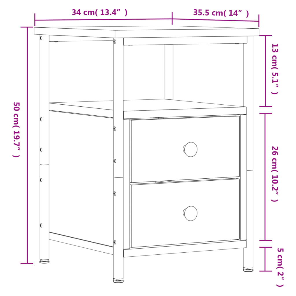 vidaXL Mesita de noche madera de ingeniería roble Sonoma 34x35,5x50 cm