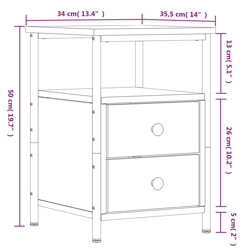 vidaXL Mesitas noche 2 uds madera ingeniería gris Sonoma 34x35,5x50 cm