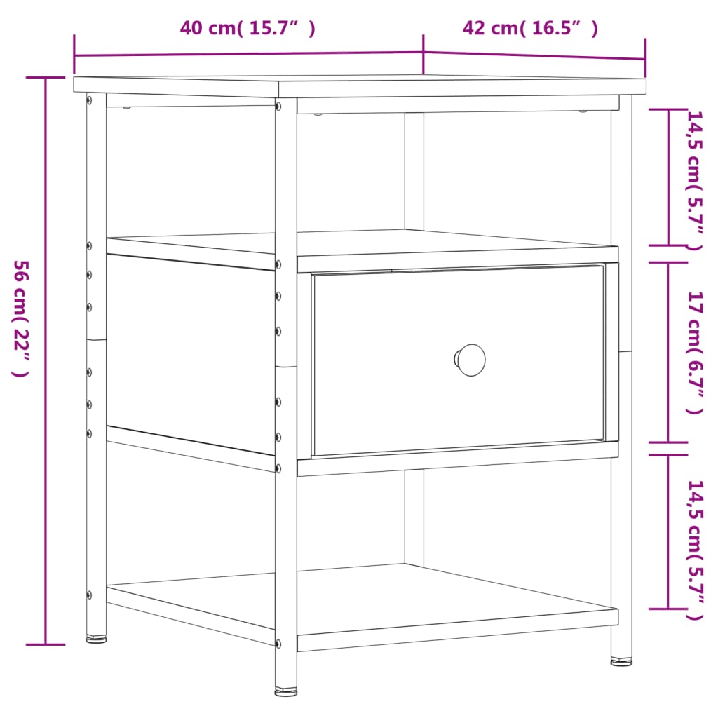 vidaXL Mesita de noche madera de ingeniería roble ahumado 40x42x56 cm