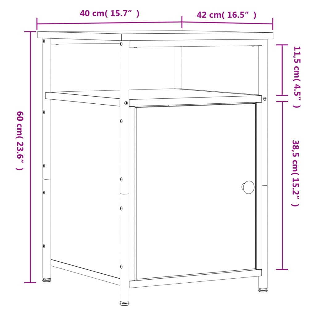 vidaXL Mesita de noche madera contrachapada negro 40x42x60 cm