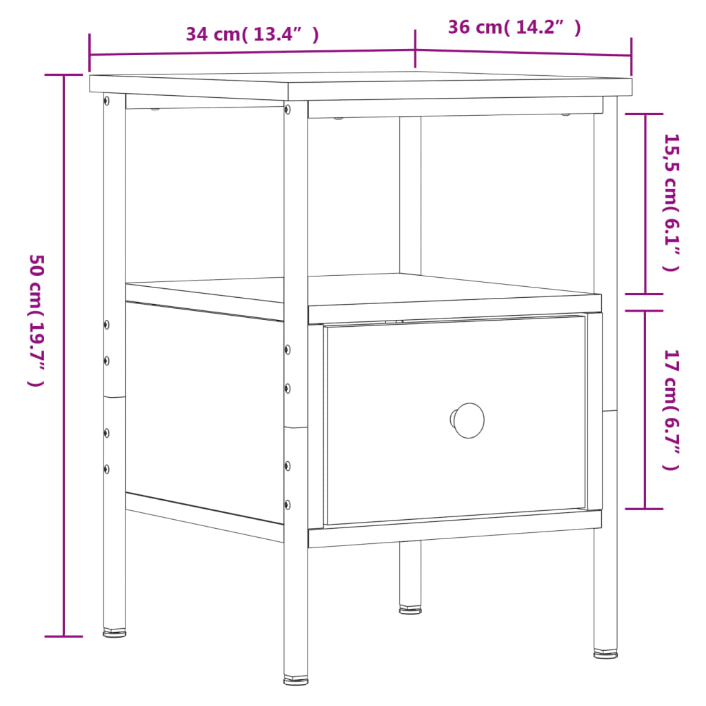 vidaXL Mesita de noche madera de ingeniería negro 34x36x50 cm