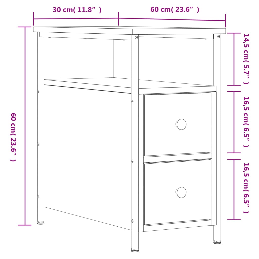 vidaXL Mesita de noche madera de ingeniería roble ahumado 30x60x60 cm