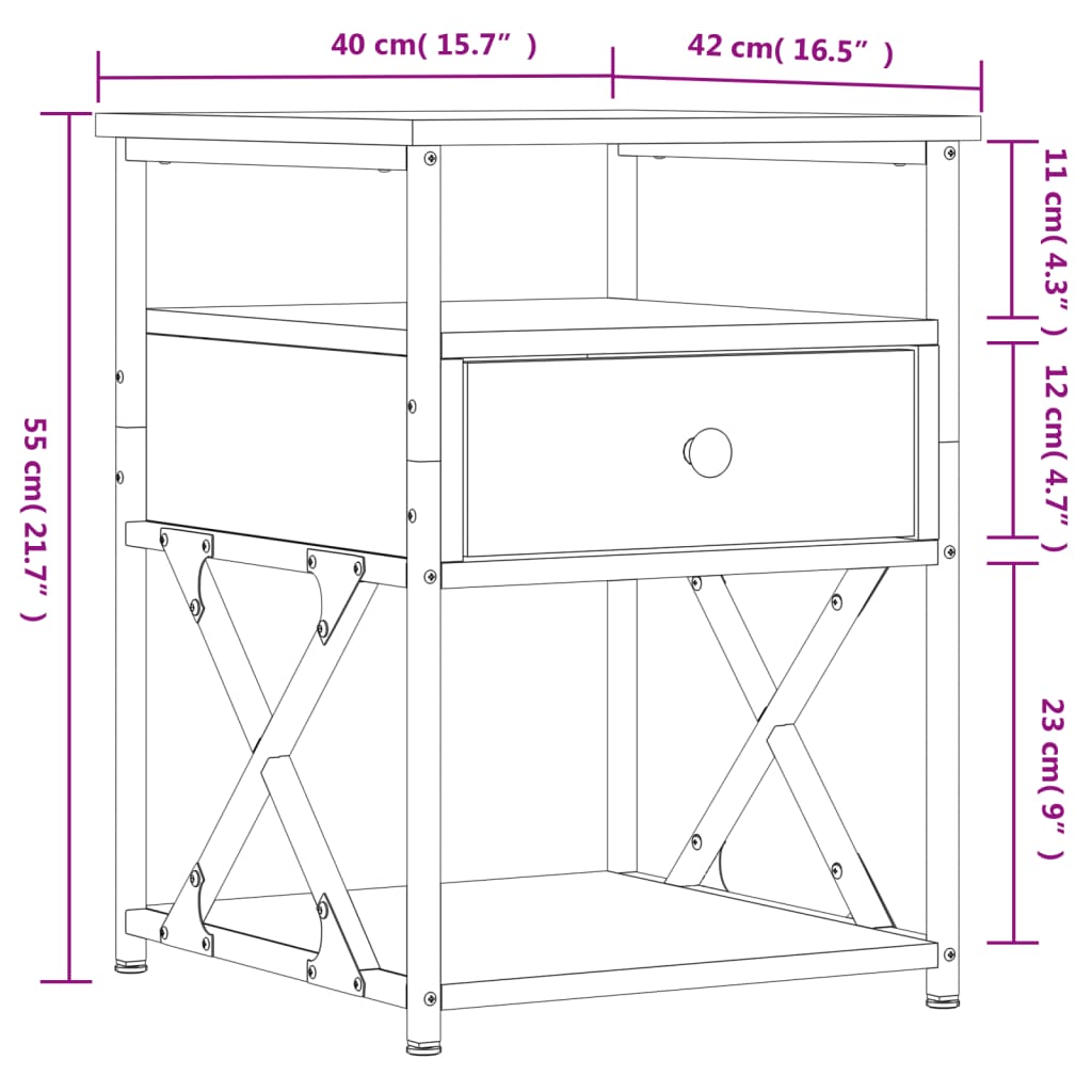 vidaXL Mesita de noche madera de ingeniería roble Sonoma 40x42x55 cm